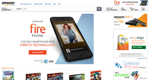 Amazon homepage fire